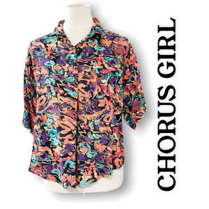 Vintage Chorus Girl 3/4 Sleeve Colorful Abstract Button Up Shirt Womens Size S